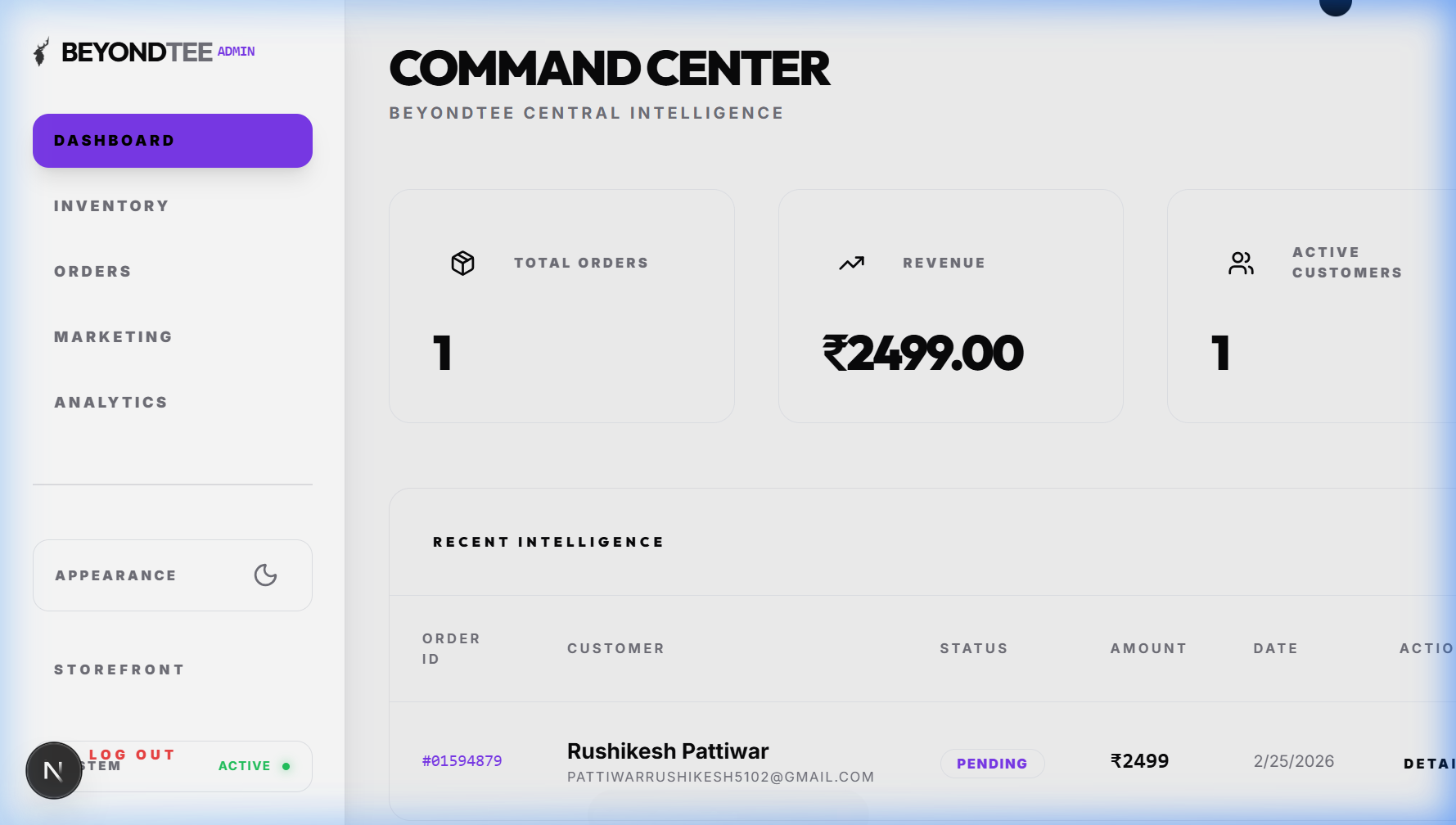 BeyondTee Admin Dashboard